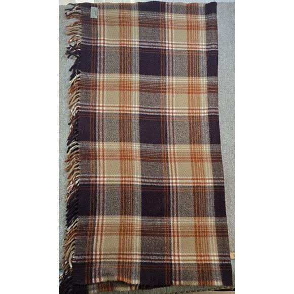 Plaid Wool Throw Blanket - Brown and Tan - Picture 6 of 8